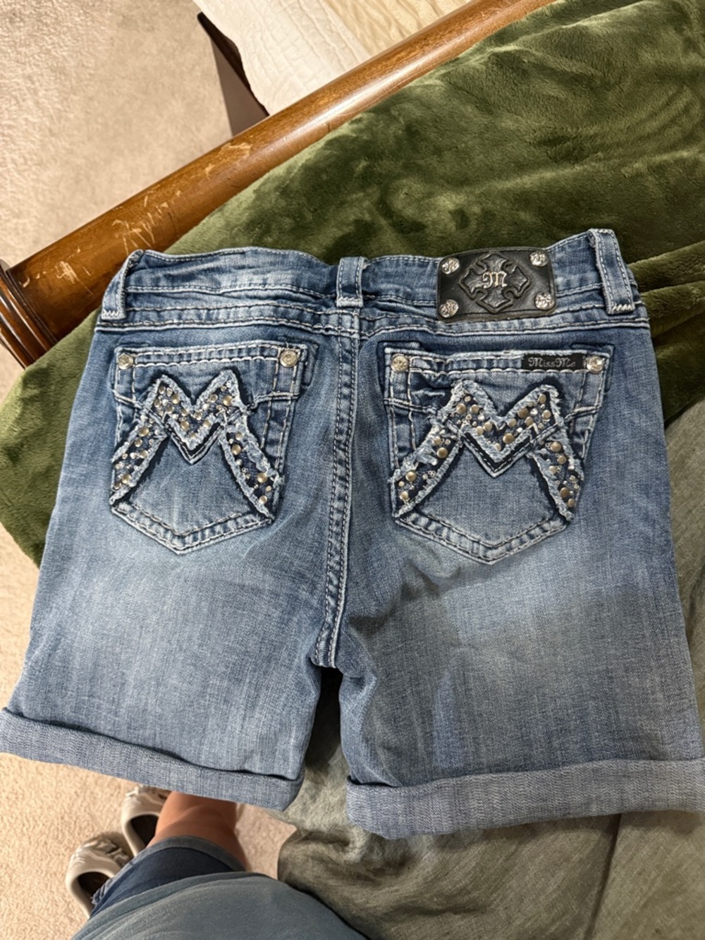Miss Me Faded Blue Distressed Rolled Hem Denim Shorts - Picture 4 of 12